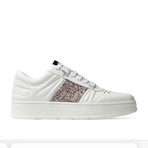 Gorgeous Jimmy Choo white calf leather Hawaii glitter detail sneakers